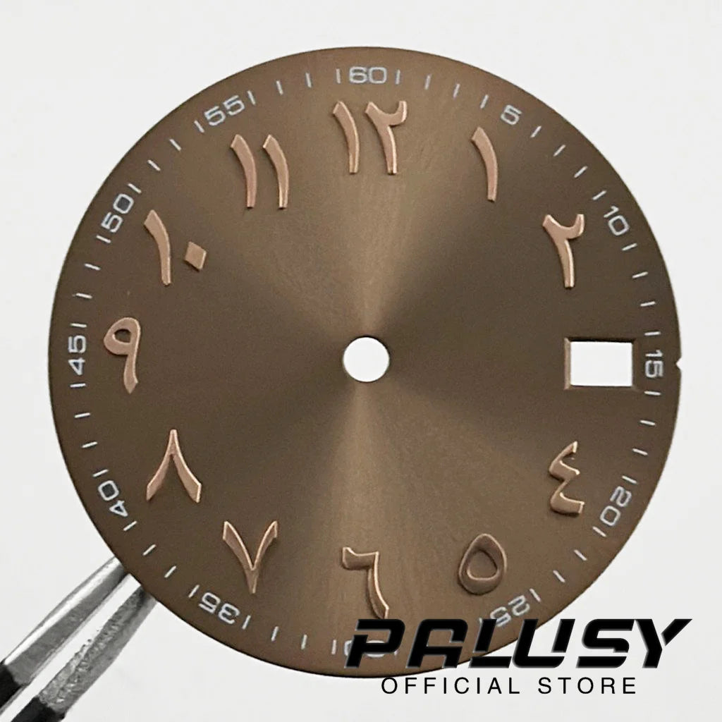 NH35 28.5mm Watch Dial Sun Patterned Surface Arabic Alphabet with Date Watch Faces for NH35 NH36 Movement Replace Accessories