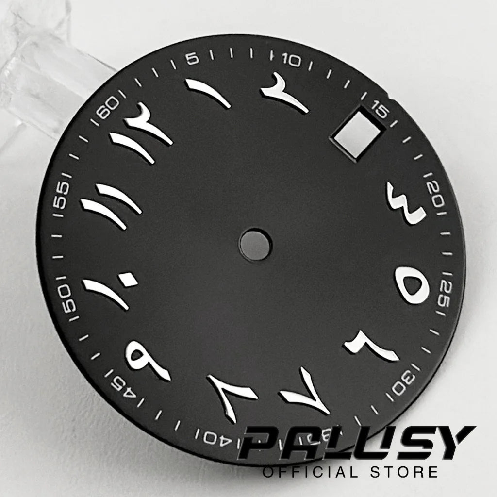 NH35 28.5mm Watch Dial Sun Patterned Surface Arabic Alphabet with Date Watch Faces for NH35 NH36 Movement Replace Accessories