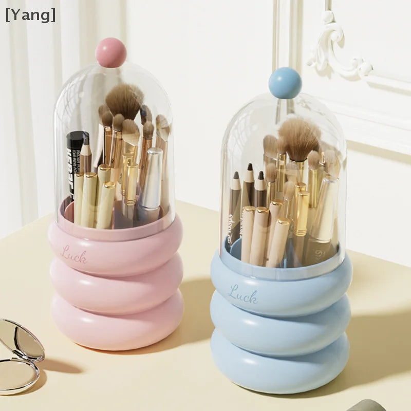 360° Rotating Makeup Brushes Holder With Lid Lipstick Organizer Cosmetic Storage Make Up Tools Box Jewelry Pencil Case Container