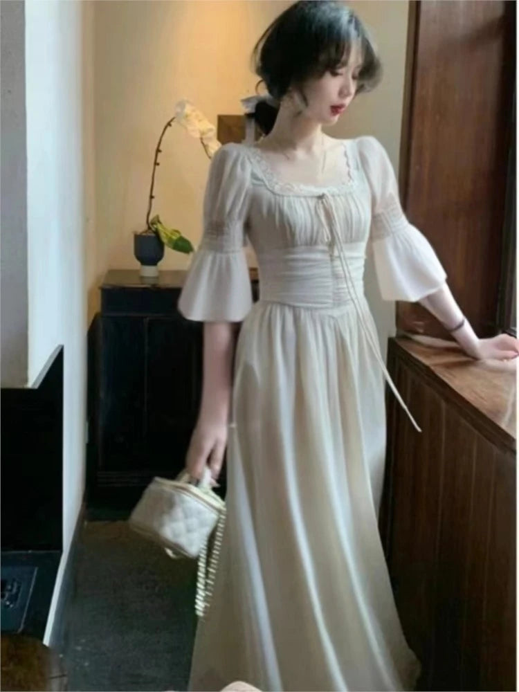 Summer Women Elegant Princess Evening Party Midi Dresses Vintage Chic Casual A-Line Prom Vestidos French Style Female Clothes