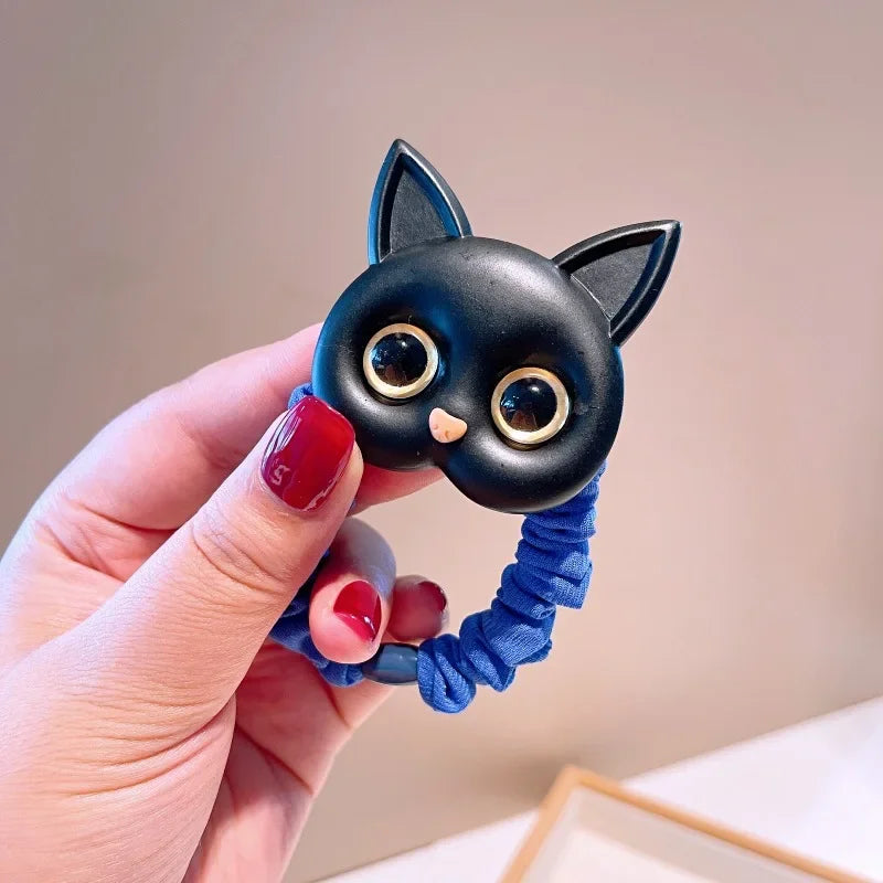 Baby Cartoon Black White Cat Hair Bands Children Elastic Ponytail Holder Rubber Bands Women Hairband Summer Headwear