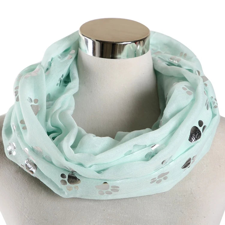 FOXMOTHER New Fashion Foil Sliver White Pink Black Cat Dog Paw Scarf For Pet Dog Lover Mother Gifts Women Scarves