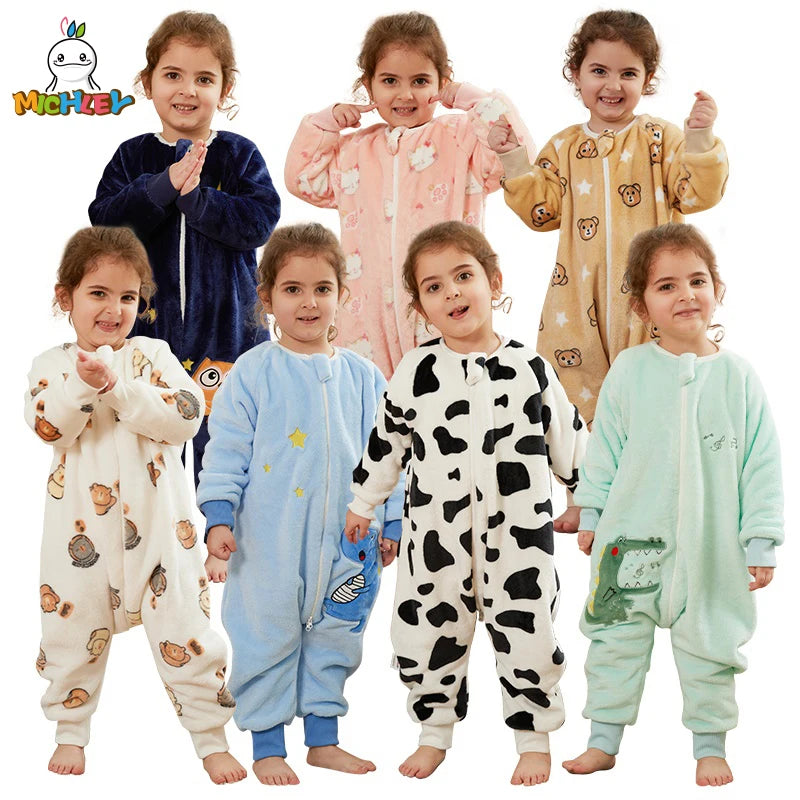 MICHLEY Cartoon Flannel Children Baby Sleeping Bag Sack Warm Winter Clothes Toddler Sleepsack Pajamas For Girls Boys Kids 1-6T
