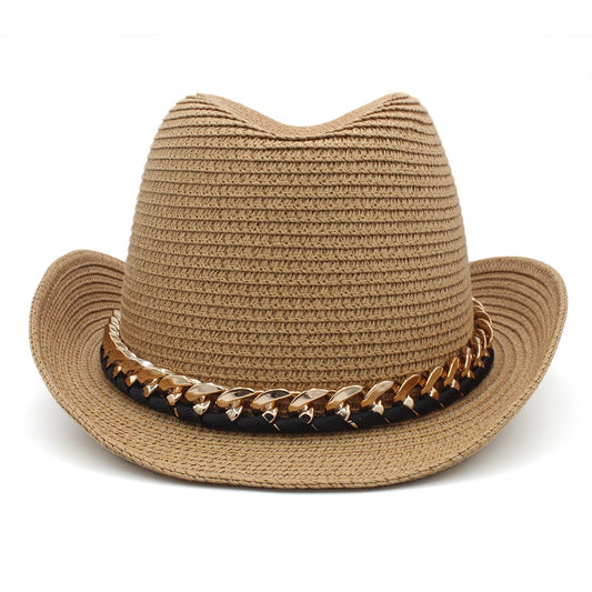 Men Women Summer Solid Straw Homburg Hats Classical Retro Fedora Caps Trilby Sunhat Party Beach Travel Outdoor Adjustable Size