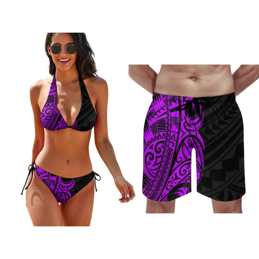 Summer Women Bikini Men Beach Pants Temperament Couple Swimsuit Set Customize Any Pattern Valentine's Day Exclusive Swimsuit