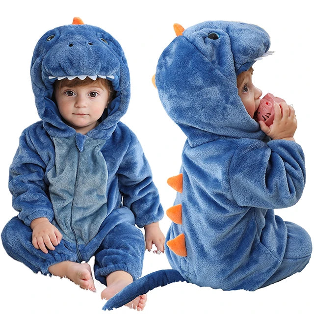 MICHLEY Halloween Baby Strampler Winterkleidung Flanell Kapuzen Bodys Pyjamas Tiere Overall Jumpsuit für Mädchen Jungen Kinder