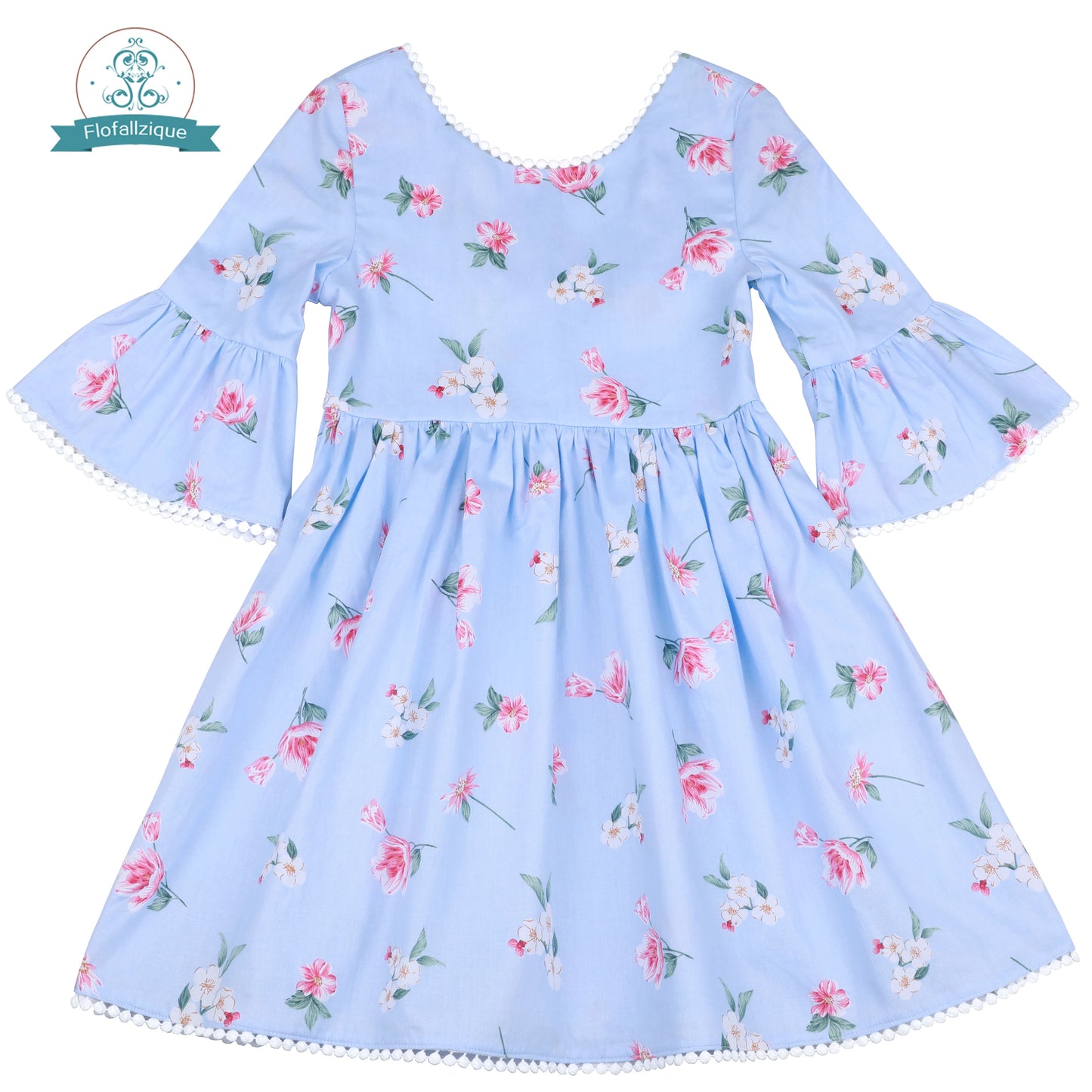 Flofallzique Baby Girls Dress Retro Small Floral Trumpet Sleeves Cute Sweet Girls Clothes For Outdoor Activities Casual Easter