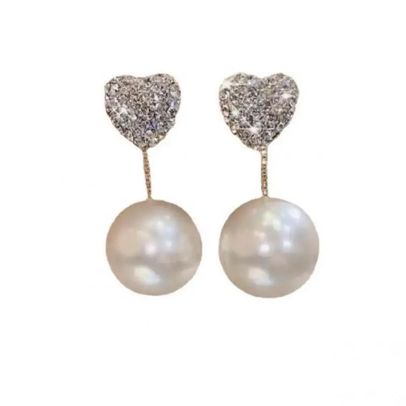 925 Silver Needle Korean Fashion Crystal Heart Earrings For Women Jewelry 2024 Trending Women's Red White Pearl Drop Earrings
