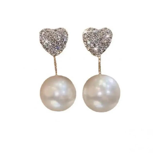925 Silver Needle Korean Fashion Crystal Heart Earrings For Women Jewelry 2024 Trending Women's Red White Pearl Drop Earrings