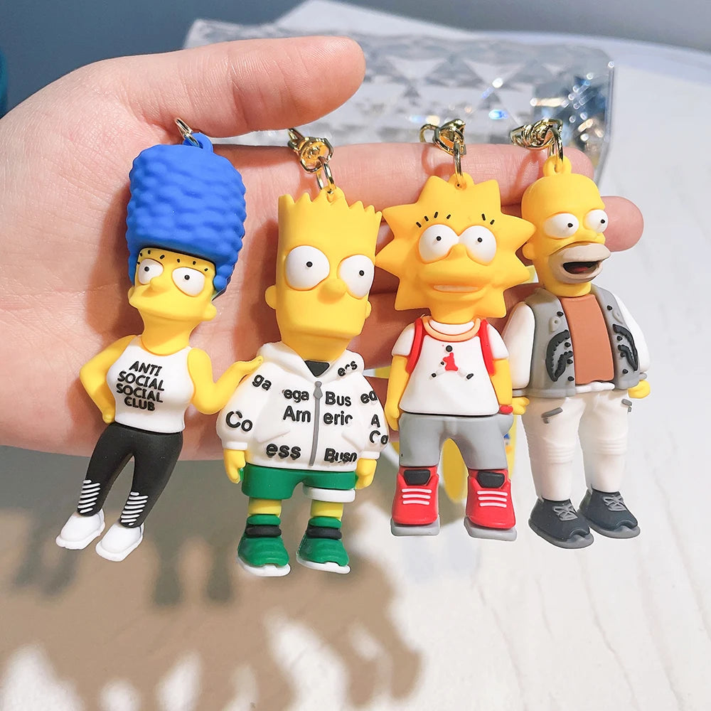 Disney Simpsons Keychain Cartoon Action Figure Key Chain Baby Pendant Couples Fashion Car Accessories Gifts Keyring Cute