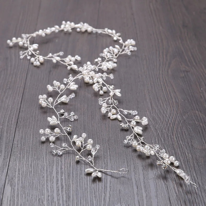 50-150cm Wedding Pearl Headband For Women Bridal Vine Rhinestone Hairband Crown Headpiece Wedding Hair Jewelry Hair Accessories
