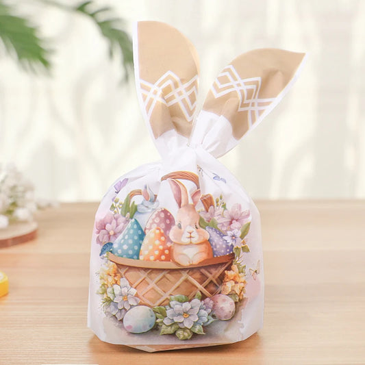 25/50pcs Easter Rabbit Ear Candy Cookies Bag Cute Bunny Eggs Gift Packaging Bag Kids Easter Birthday Party Favors Decor Supplies