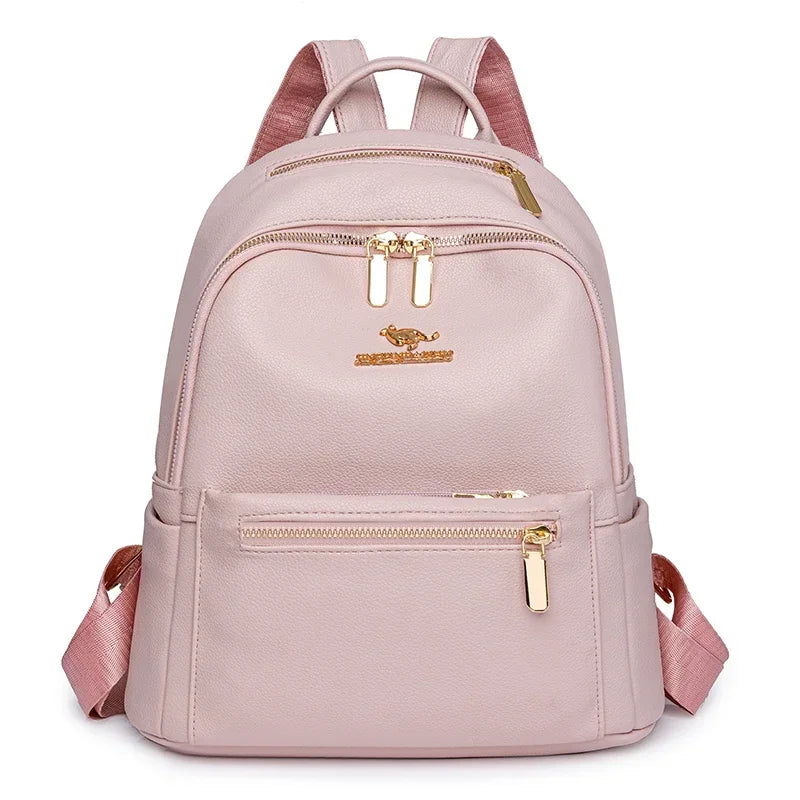 Fashion Zipper Pu Solid Causal Large Capacity Youth Backpacks 2025 Hot Sale Sewing Thread Versatile Classic Schoolbags for Women
