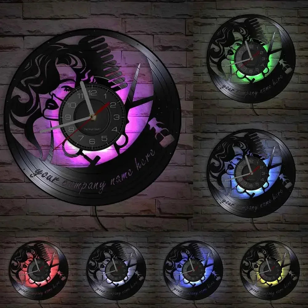Barber Shop Sign Silent Haircutting Wall Clock Hairdressing Beauty Salon Design Vinyl Record Clock Watch Barber Shop Wall Decor