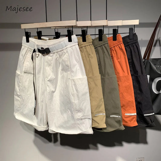 Cargo-Shorts Herren, einfarbig, modisch, Streetwear, japanischer Stil, große Taschen, elastische Taille, schön, fortschrittlich, lässig, Sommer, knielang
