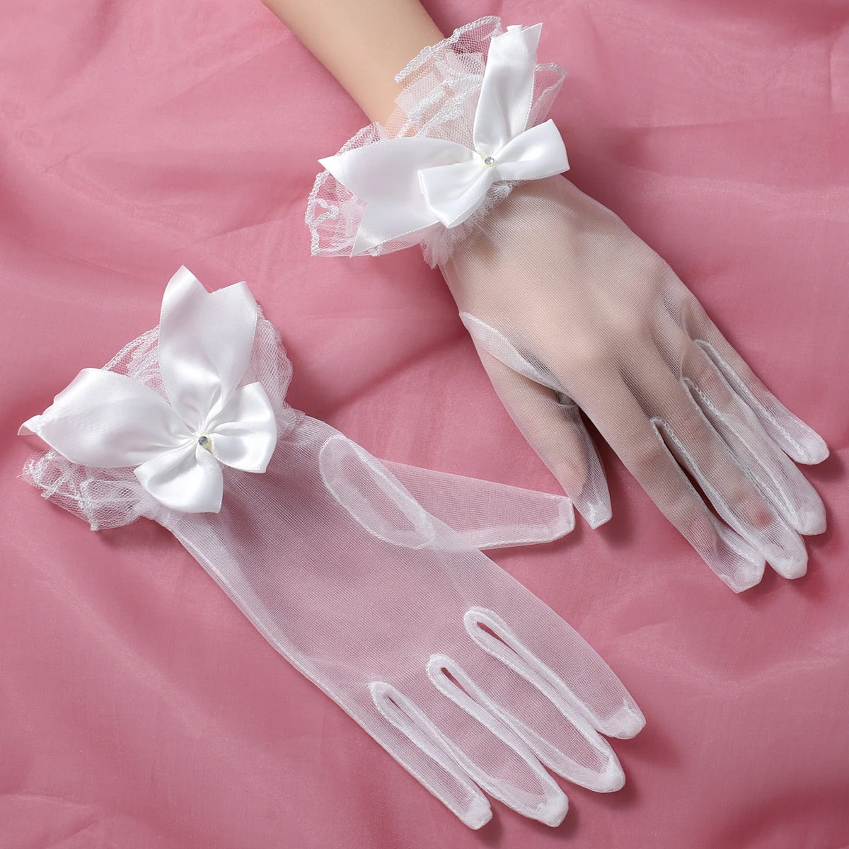 Bridal Gloves Full Of Romantic Style Ladies' Cute Ball Party Dress Up Gloves With Bow