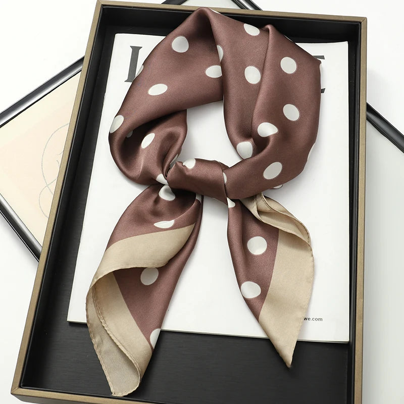Luxury Brand 2023 Silk Square Scarf Women Cat Neck Hair Tie Band Beach Hijab Kerchief Head Headbands Bandana Female Foulard 70cm