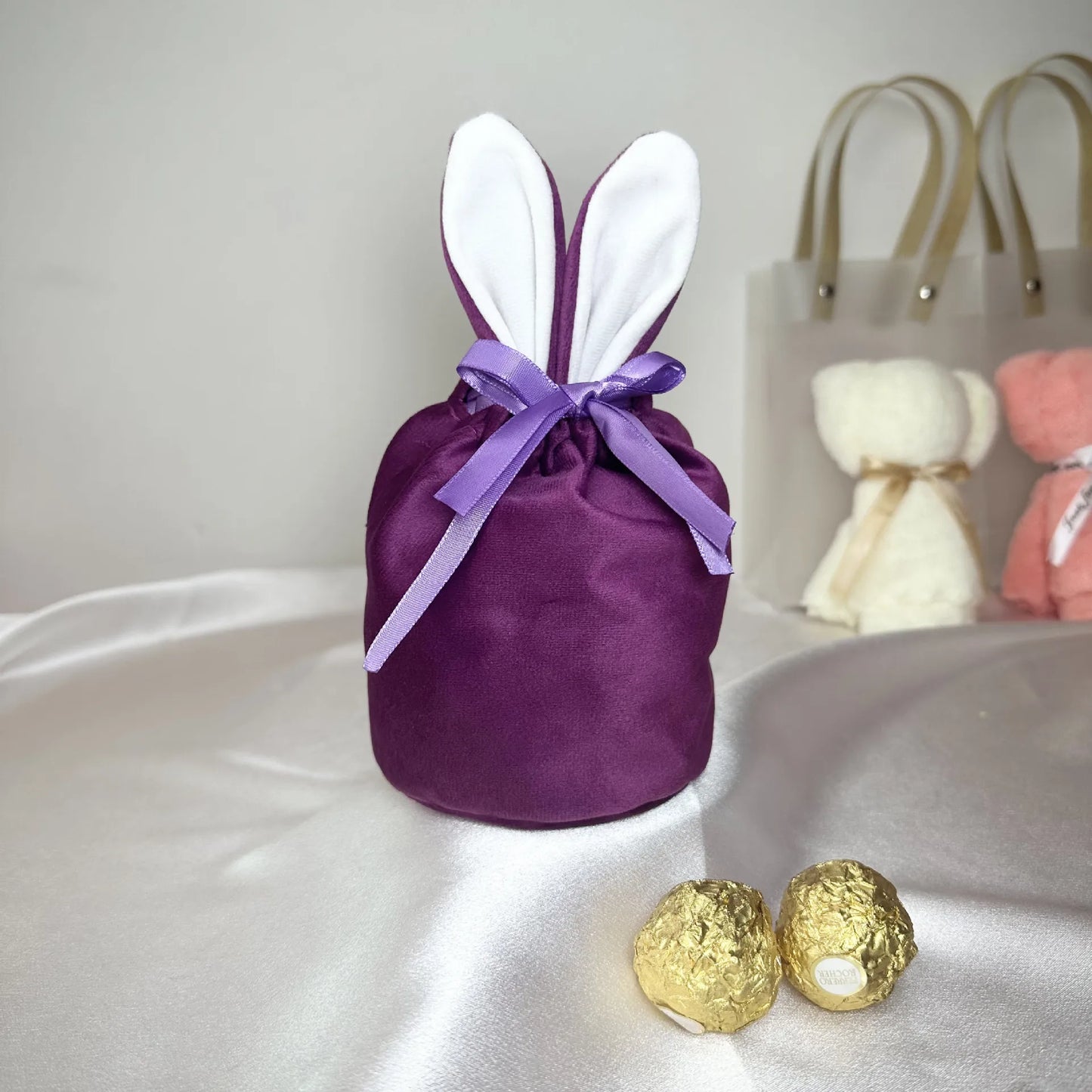 Easter Bunny Rabbit Bags Ears Velvet Bag Gift Bag Candy Packaging Box Wedding Party 2025 Easter Decoration