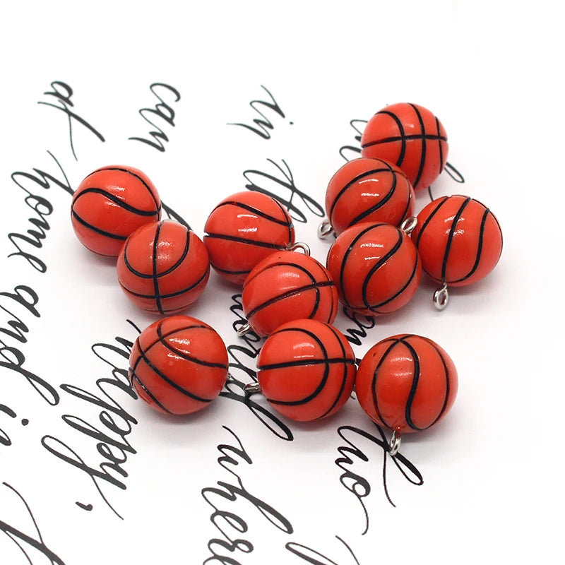10pcs/pack 3D Mini Basketball Resin Earring Charms  Fashion Sports Pendant For Keychain Diy Jewelry Accessory Make F474