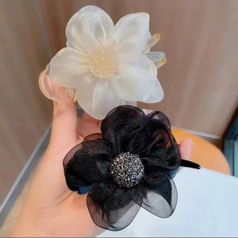 1PCS Women Rhinestone Sun Flowers Cross Grab Clip Ponytail Hair Crab Claw Hair Clip Girls Hair Accessories Elegant Hair Clip