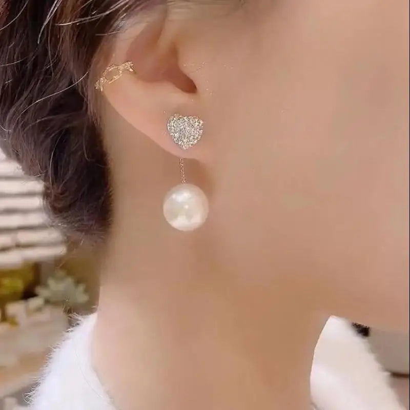 925 Silver Needle Korean Fashion Crystal Heart Earrings For Women Jewelry 2024 Trending Women's Red White Pearl Drop Earrings