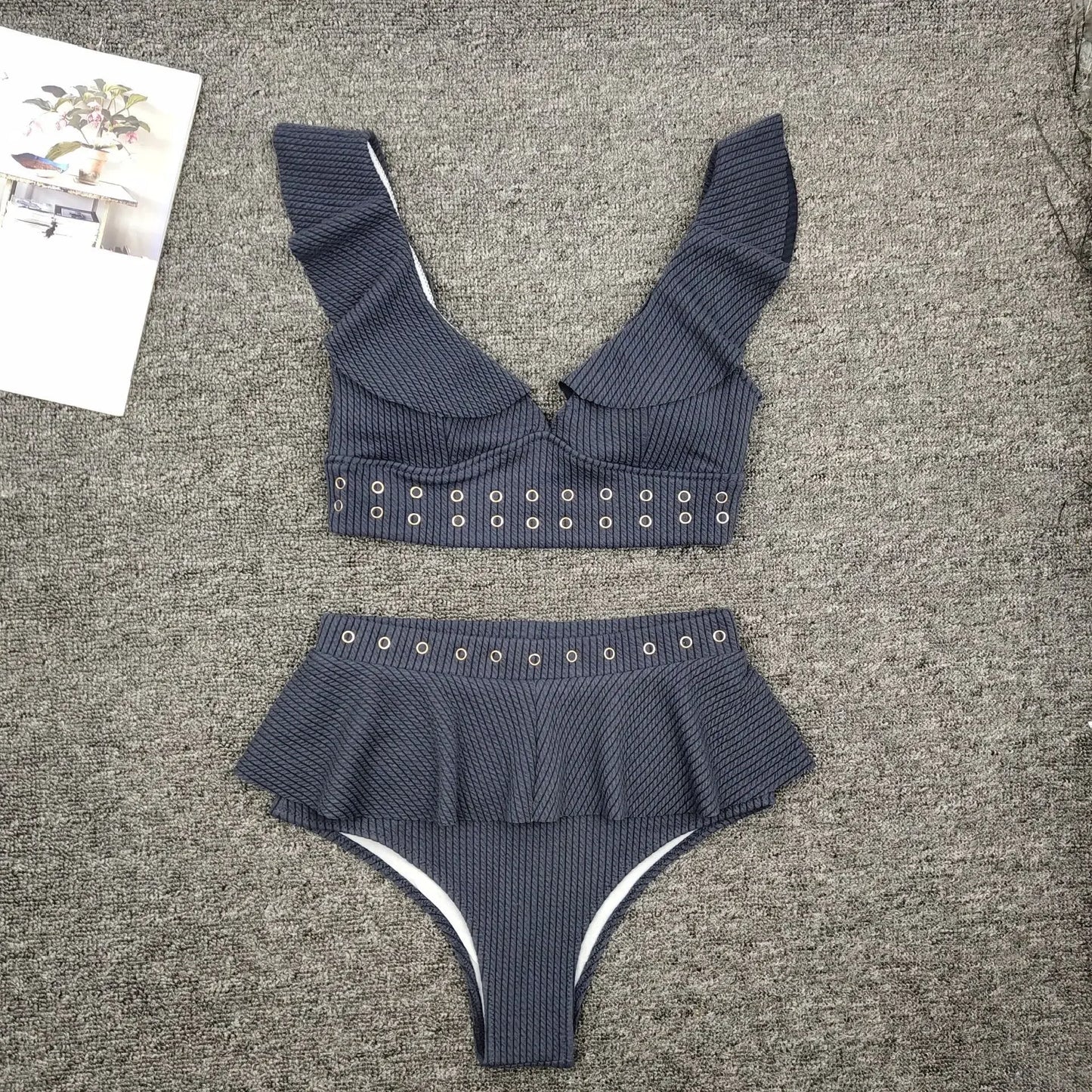 New High Waist Bikini Swimwear Push Up Suit Ruffle Bikini Summer Beach Wear