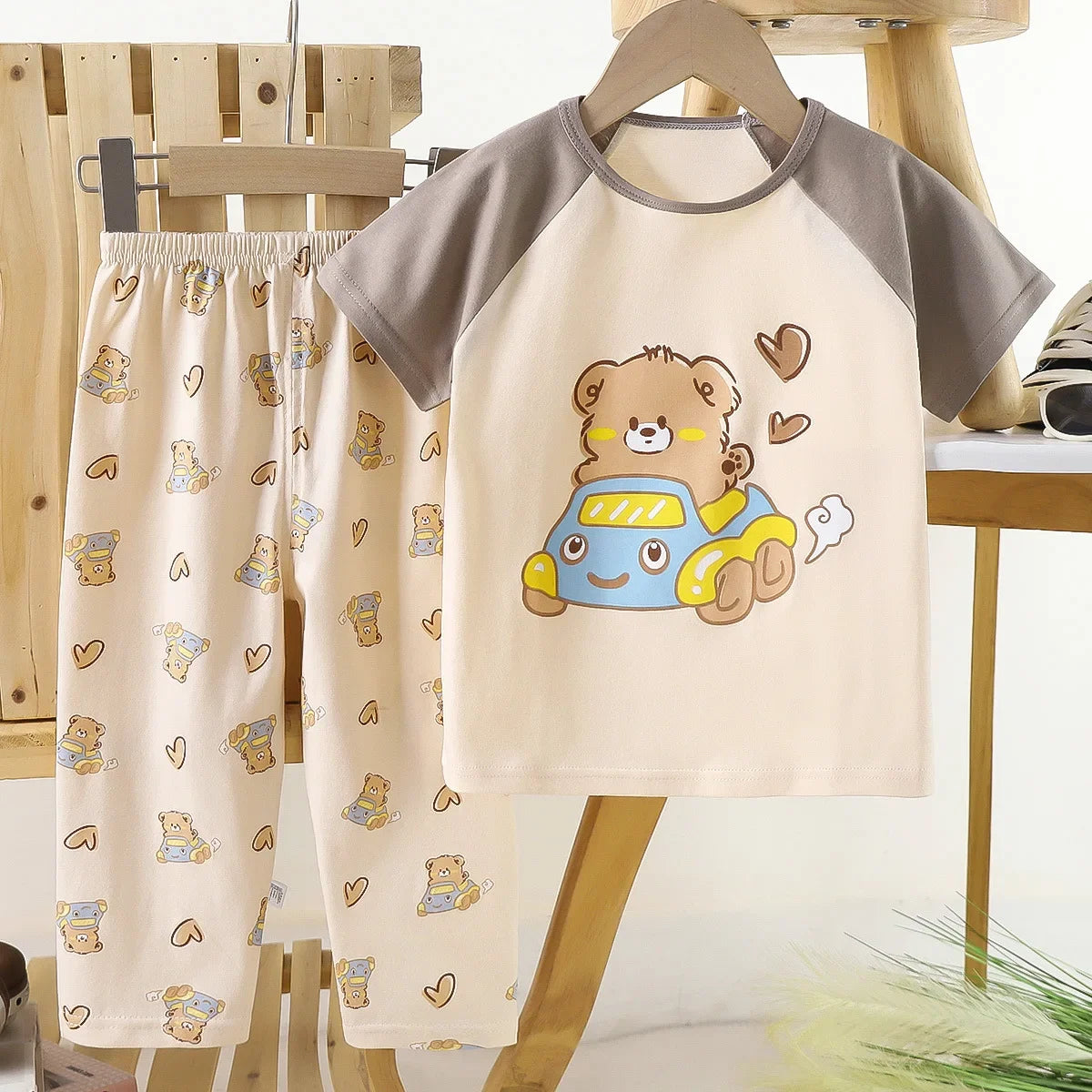 Children's Short Sleeve Set Cotton Summer Baby T-shirt Boys' Homewear Girls' Pajamas Summer Clothing Toddler Clothes Kids Sets