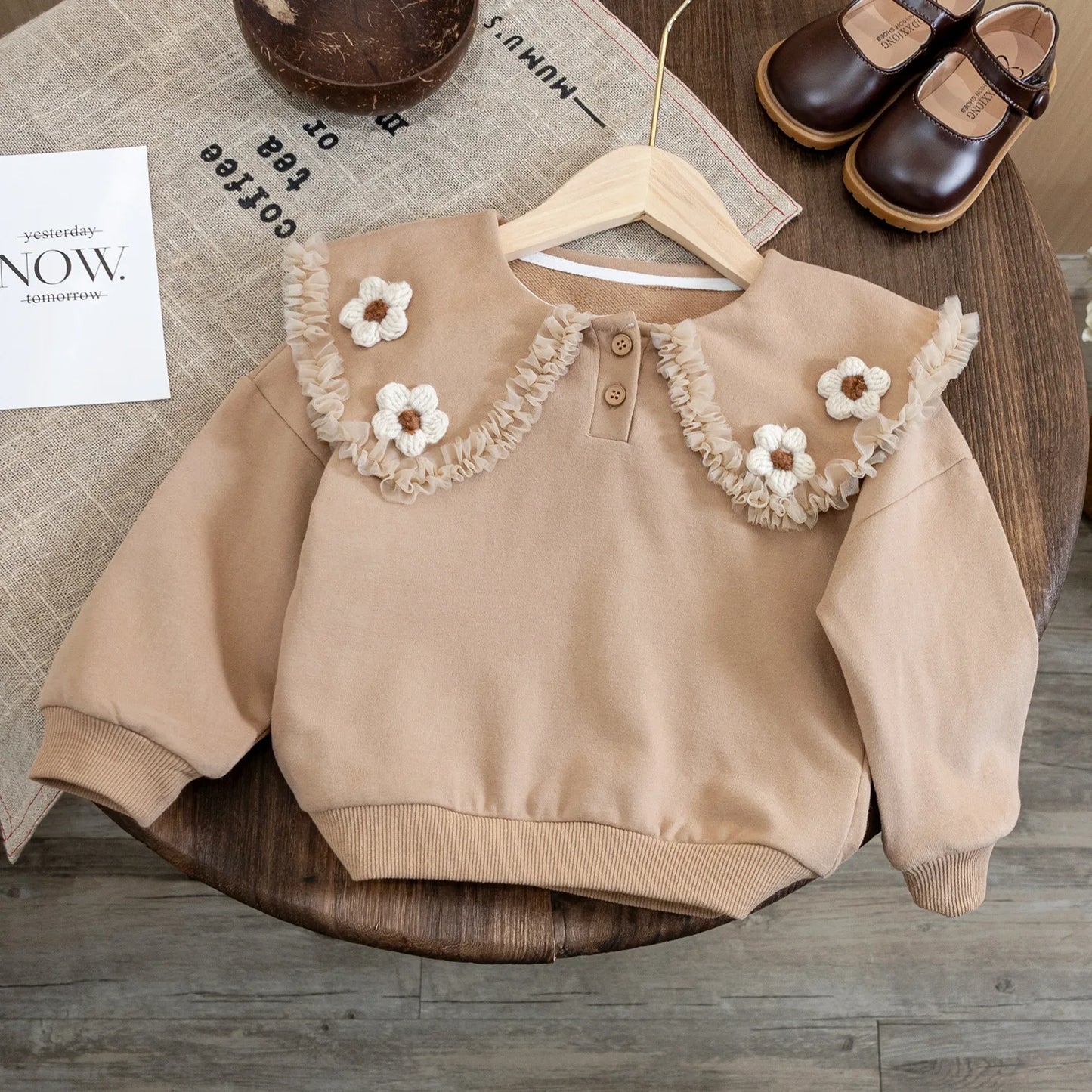 Autumn Toddler Girl Pullover Sweatshirt Casual Flowers Printed Long Sleeve Tops Fall Spring Clothes Kids Clothes Girls