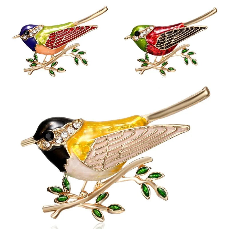3pcs/set Women Fashion Rhinestone Enamel Bird Brooch Cute Vivid Flying Fledgling Animal Brooch Scarf Dress Coat Lapel Pins Gift