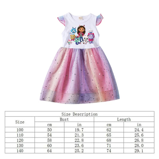 Summer Gabby Doll House Costume For Baby Girl Lace TUTU Dress Fashion Kid Up Cartoon Print Frock Child Tunic Clothes