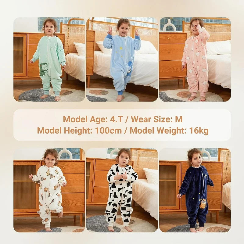 MICHLEY Cartoon Flannel Children Baby Sleeping Bag Sack Warm Winter Clothes Toddler Sleepsack Pajamas For Girls Boys Kids 1-6T