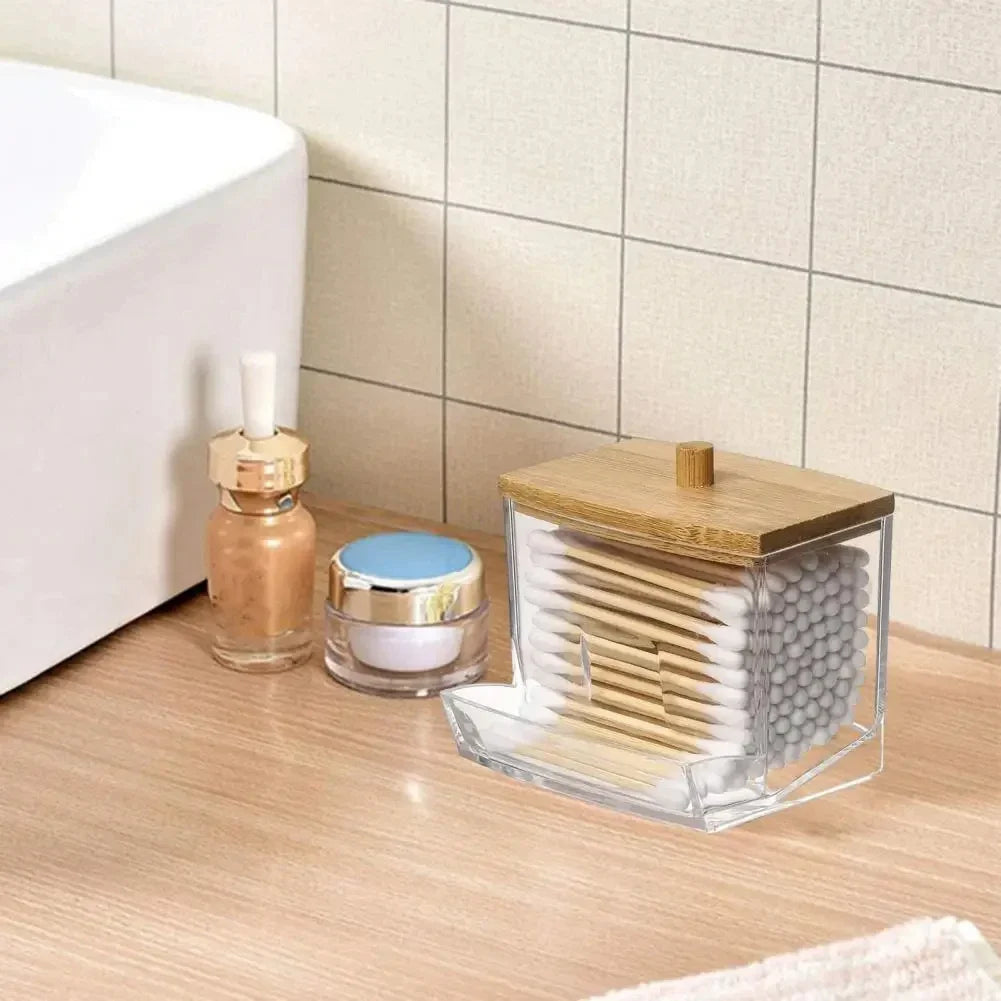 Acrylic Cotton Swab Storage Box, Transparent Makeup Organizer for Bathroom & Bedroom, 1 Piece Cotton Swab Holder