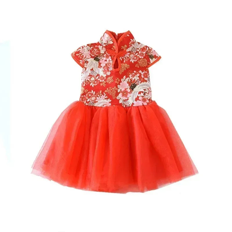 Fashion Red Girl Dress Summer Performance