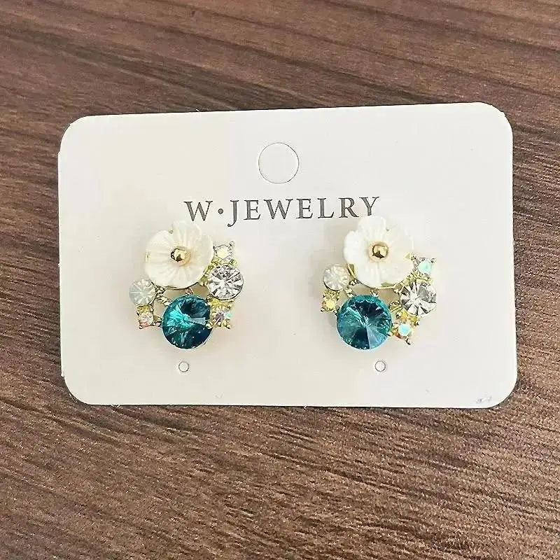 925 Silver Needle Korean Vintage Oil Painting Pearl Flower Earrings For Women Jewelry 2024 Trending New Luxury Women's Earrings