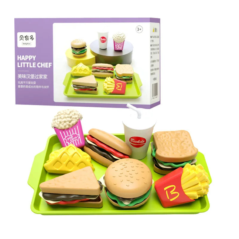 27pcs Baby Pretend Play Kitchen Kids Toys Simulation Hamburg Fries Food Role Play Montessori Educational Gift Toys for Girls