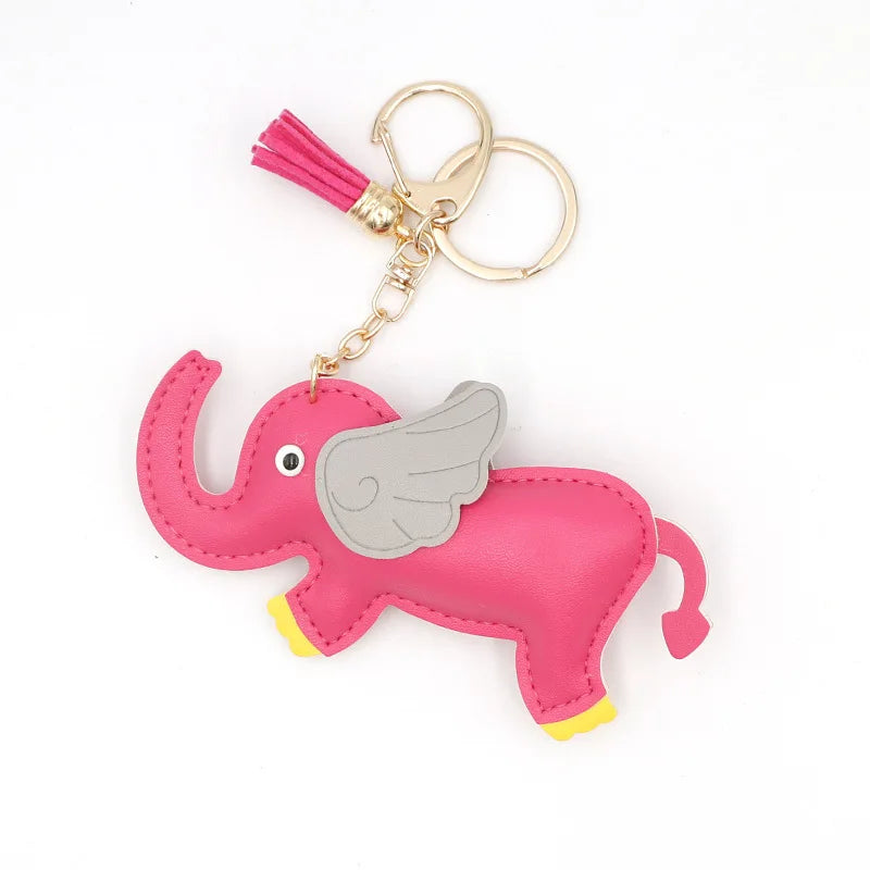 Designer PU Leather Wing Flying Elephant Hanger Car Key chain Pendant Decoration For Ladies Bag Charm Accessorie Ornament Gift