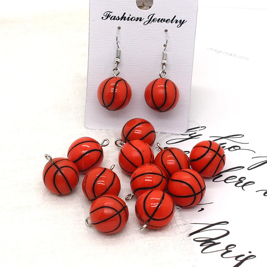 10pcs/pack 3D Mini Basketball Resin Earring Charms  Fashion Sports Pendant For Keychain Diy Jewelry Accessory Make F474
