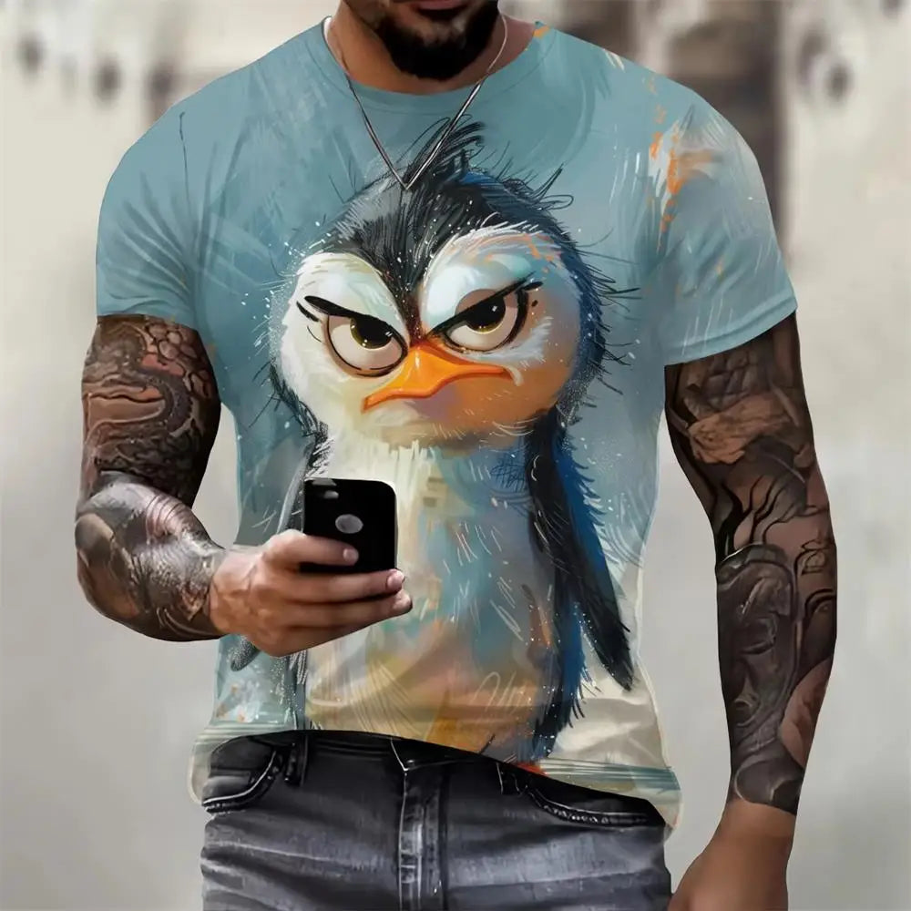 Casual O-neck Short Sleeve T-Shirt Funny 3D Penguin Print T Shirt For Men Street Trend Hip Hop Clothing Fashion Loose Summer Top mon