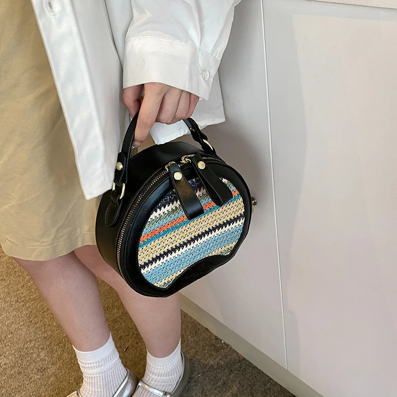 LEFTSIDE Small Striped Round Straw Bags for Women 2024 Y2k Summer Shoulder Bags Handbags and Purses Weave Beach Crossbody Bag