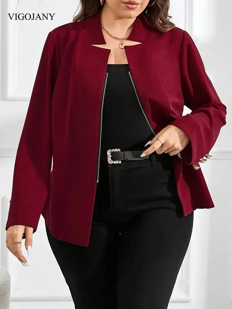 VigoJany 2025 Winter Red Plus Size Coat Women Casual Large Long Sleeve Jacket Outwear Ladies Autumn Chubby Zipper Curvy Clothes