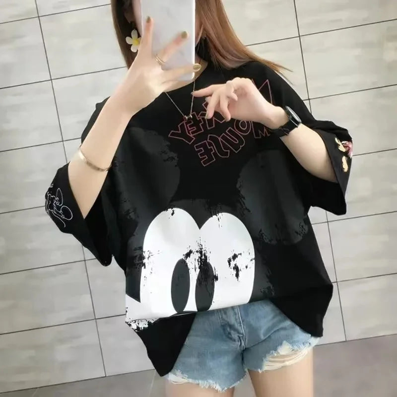 Summer Fashion Adult Short Sleeve T Shirts Cartoon Mickey Mouse Print Women Clothes Girl Top Lady Tshirts Student Tees Outwear