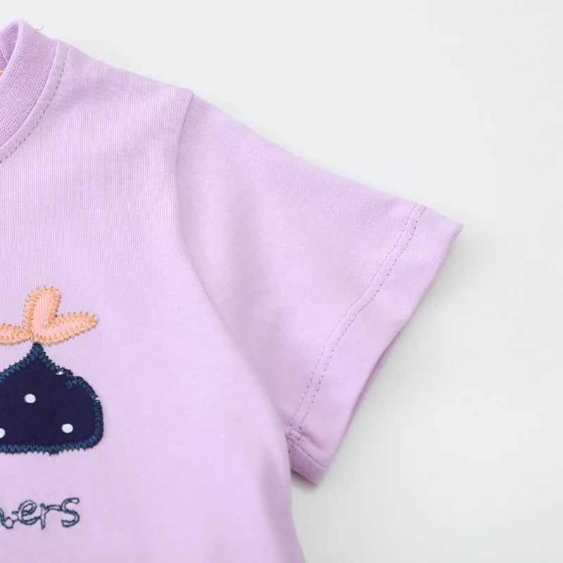 Little maven 2025 New Summer Children's Clothing Baby Girls Kids Clothes Cotton Embroidered Cartoon Carrots Purple Dresses