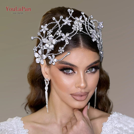 YouLaPan Luxury Bride Flower Crown Headband Shiny Full Rhinestone Wedding Hair Accessories Fashion Jewelry Women Tiara HP764 