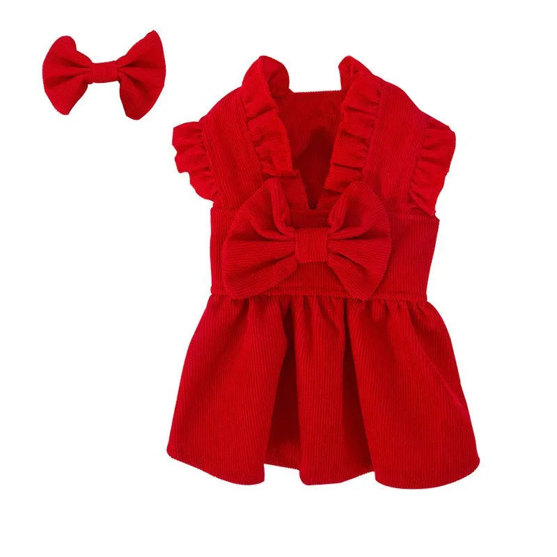 Dog Dress Pet Dog Clothes Luxury Puppy Skirt Retro Dog Bow Christmas Pet Dog Costume Chihuahua Pug Fench Bulldog Apparel Dresses