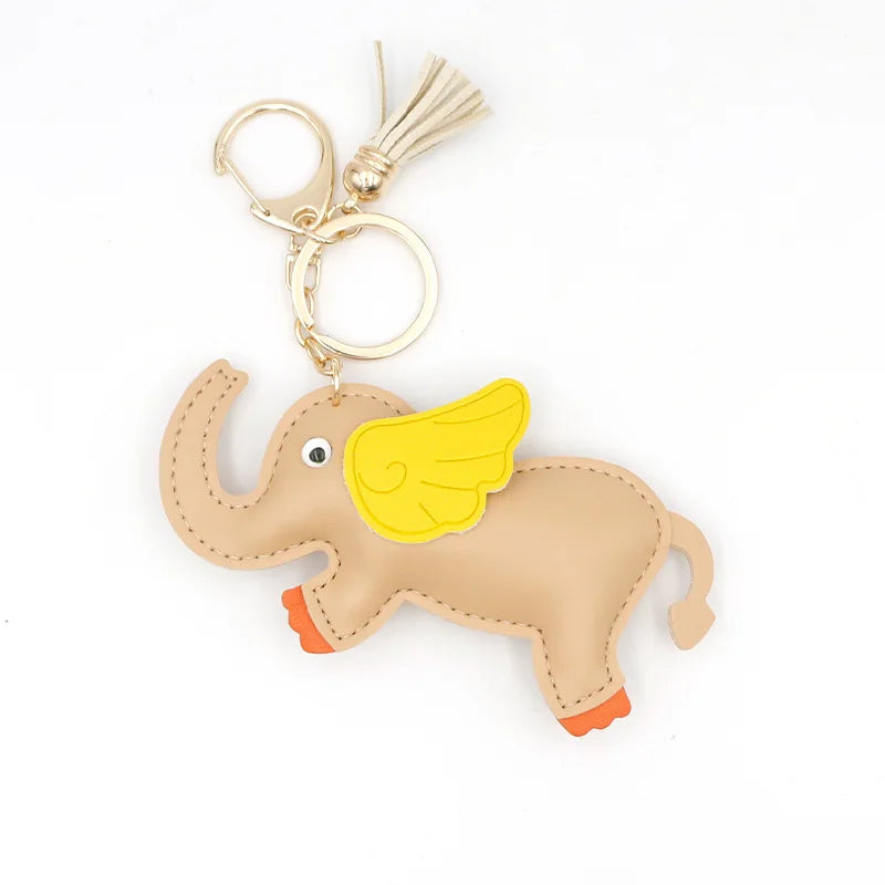 Designer PU Leather Wing Flying Elephant Hanger Car Key chain Pendant Decoration For Ladies Bag Charm Accessorie Ornament Gift
