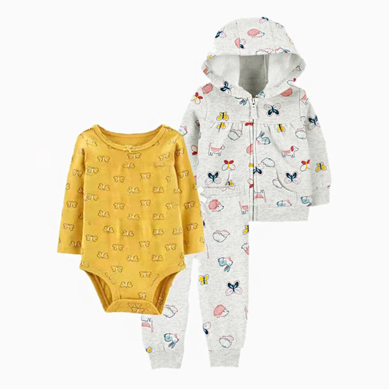 3pcs Baby Clothes Set for Newborns Toddler Girl Boy Clothes Hooded Jacket Trousers + Bodysuits 3pcs Child sets Infant Outfits