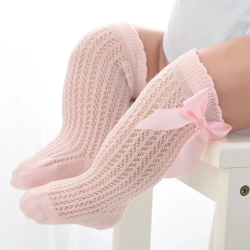 Summer Baby Socks Thin Mesh Mosquito Proof Midtube Socks Large Bow Knee-high Loose Baby Stuff Clothing Accessories Newborn
