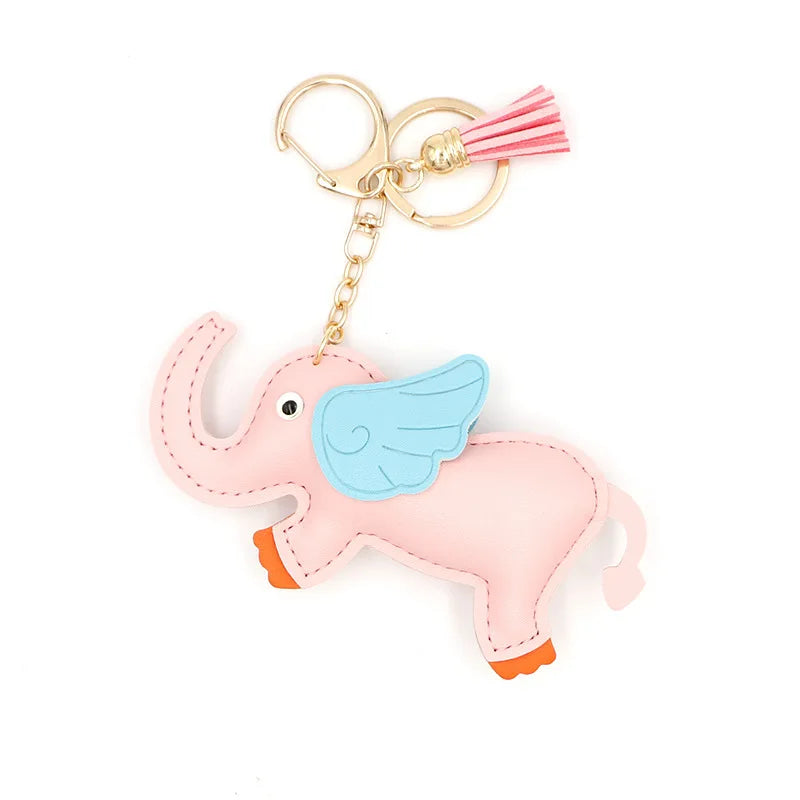 Designer PU Leather Wing Flying Elephant Hanger Car Key chain Pendant Decoration For Ladies Bag Charm Accessorie Ornament Gift