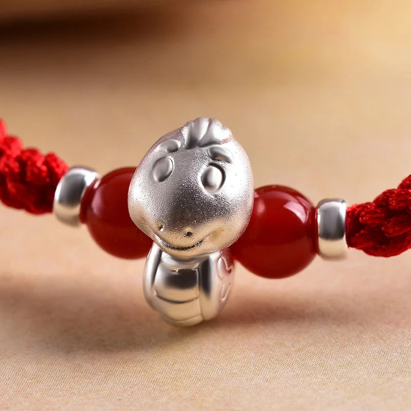 Sterling Silver Red Rope accessories for Women and Men Korean Version of Simple Transfer Bead the Year to the Dog Student Lovers Bracelet