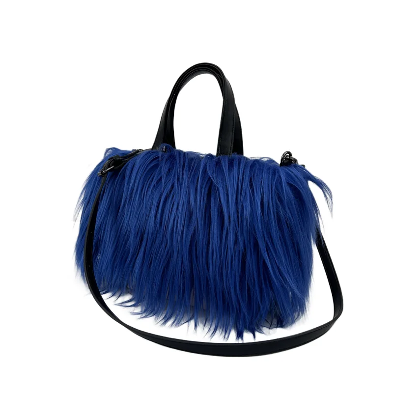 Designer Fluffy Plush Shoulder Bag Warm Faux Mongolian Fur HandBags for Women Brands Large Hobo  Shopper Heart Shaped Purses